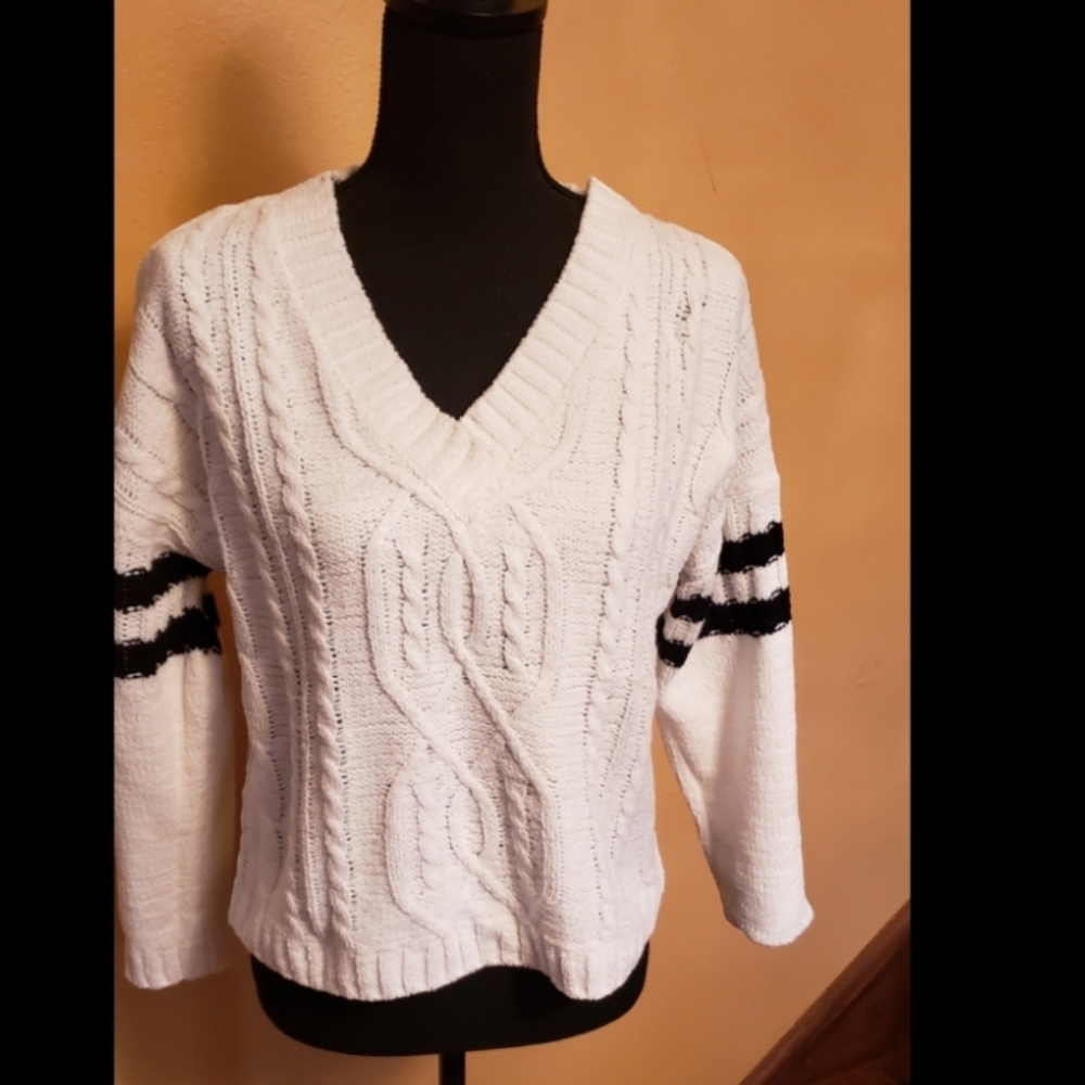 Ashley Stewart White Varsity Sweater Size 12